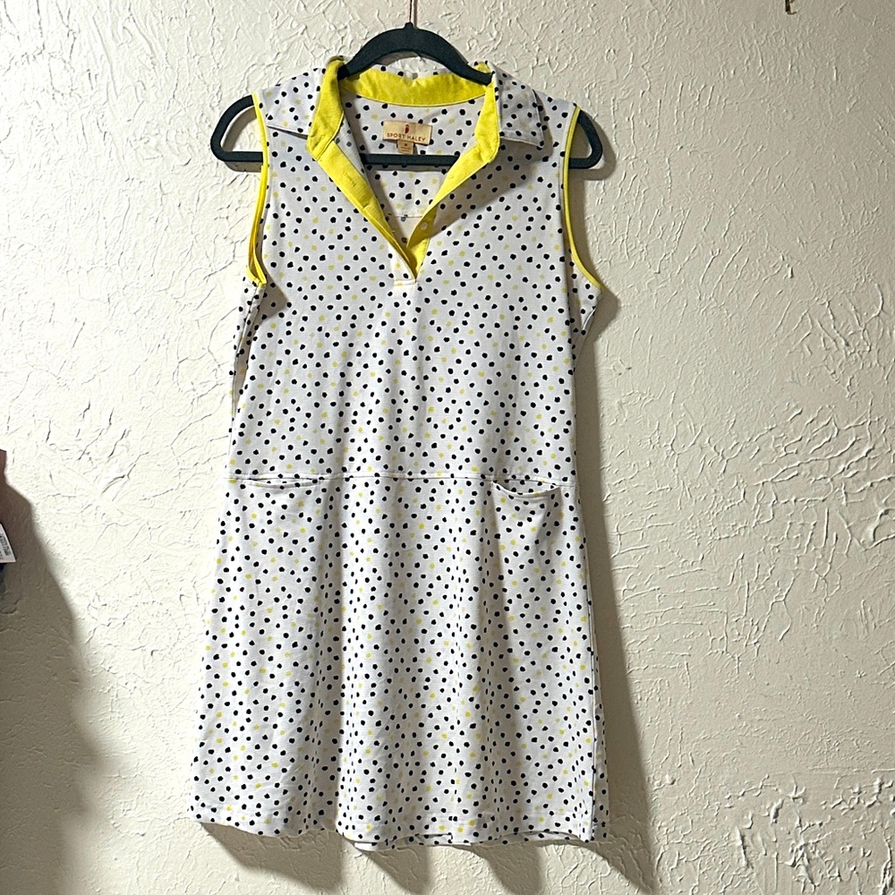 Sport Haley White Polka Dot Dress with Yellow Trim